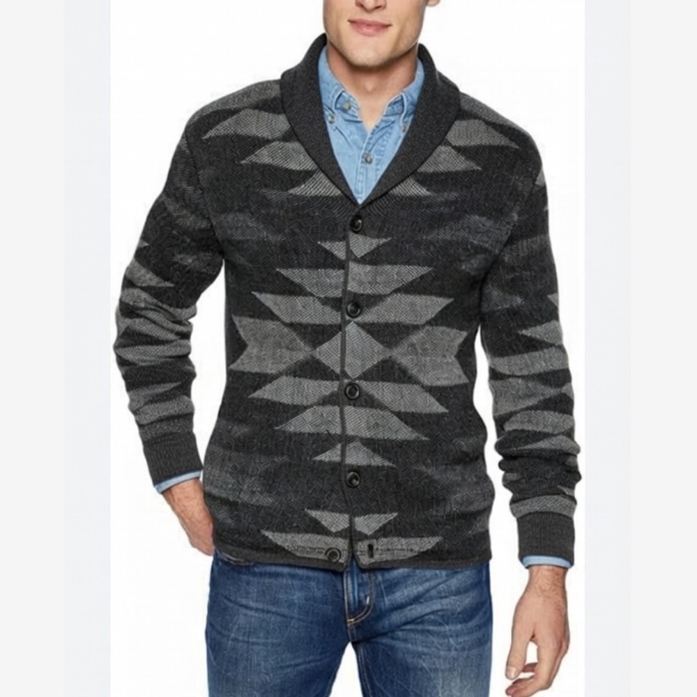 Lucky Brand Southwestern Aztec Print Shawl Collar Thick Cotton Cardigan